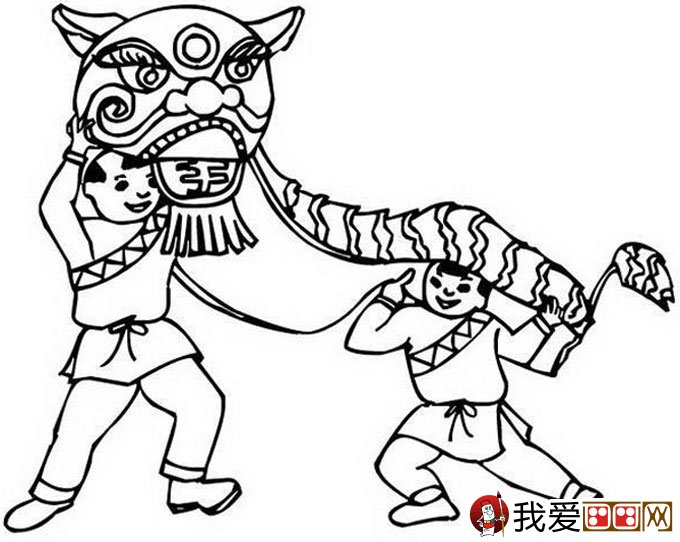 春节舞狮简笔画图片