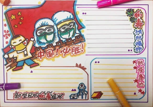 抗击疫情中国必胜手抄报模板