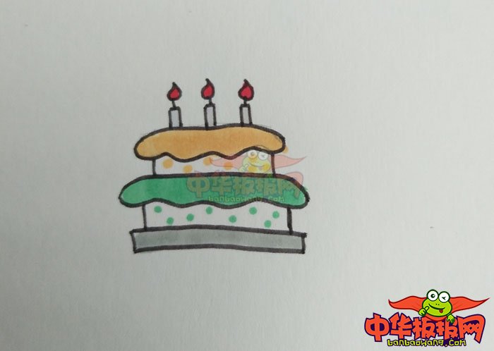 画一个二层彩色生日蛋糕简笔画