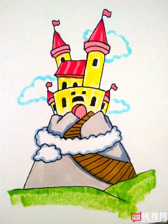 美丽的公主城堡简笔画带颜色