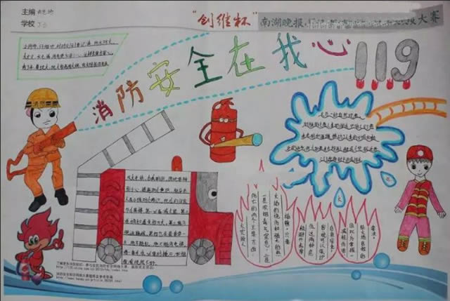 119安全消防儿童画手抄报