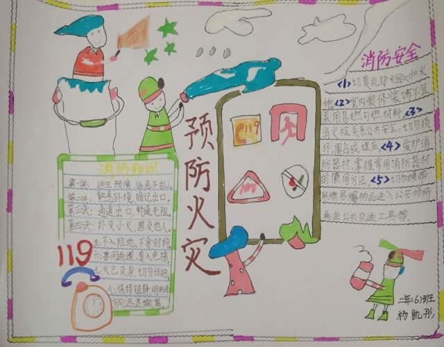 二年级119消防安全教育板报图画