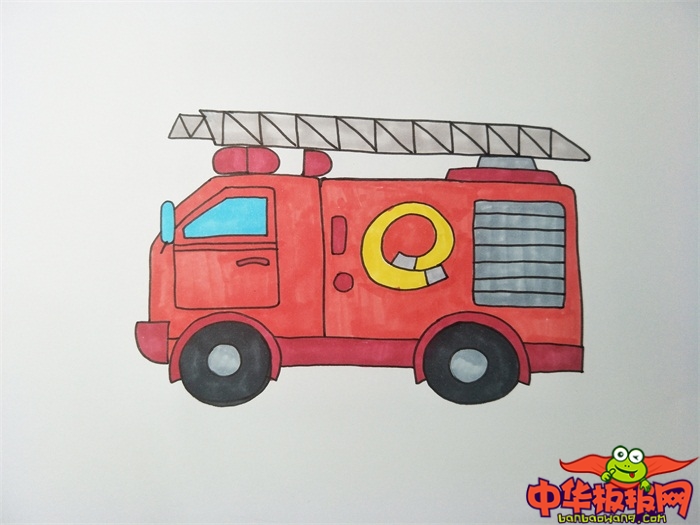 消防车简笔画带颜色教程