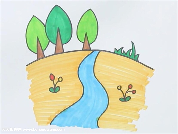 小溪简笔画图片儿童画