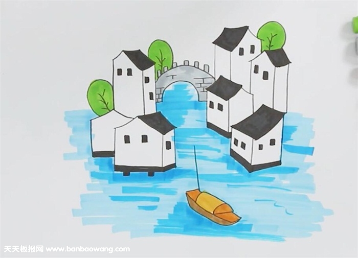 小学生江南美景简笔画