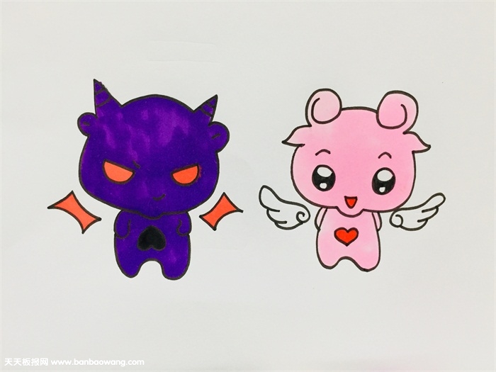 天使与恶魔Q版简笔画怎么画