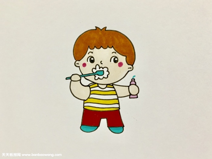 小男孩刷牙简笔画步骤图解