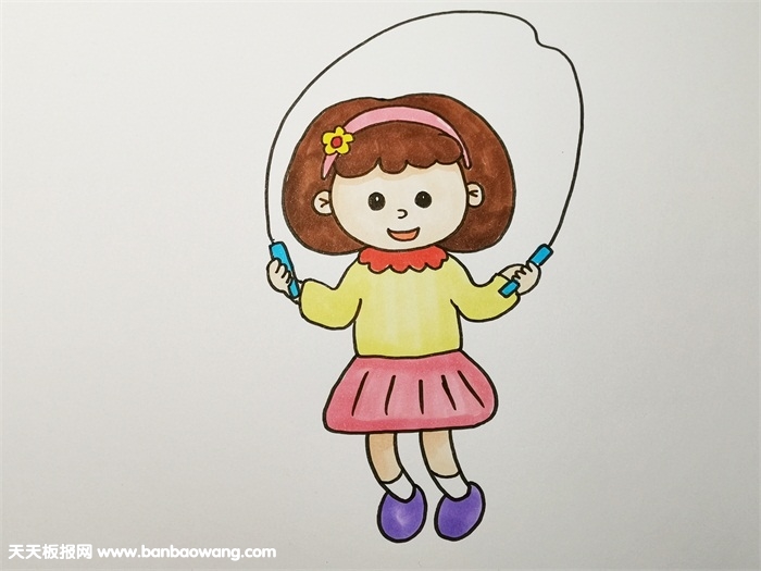 可爱漂亮小女孩跳绳简笔画
