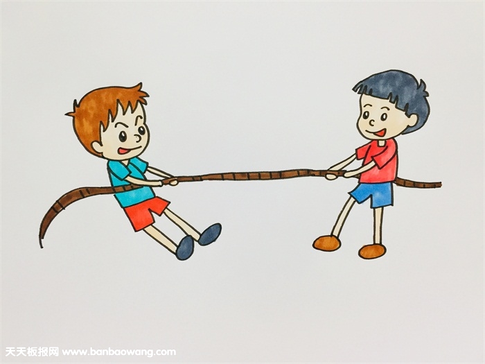 两个小男孩子拔河简笔画