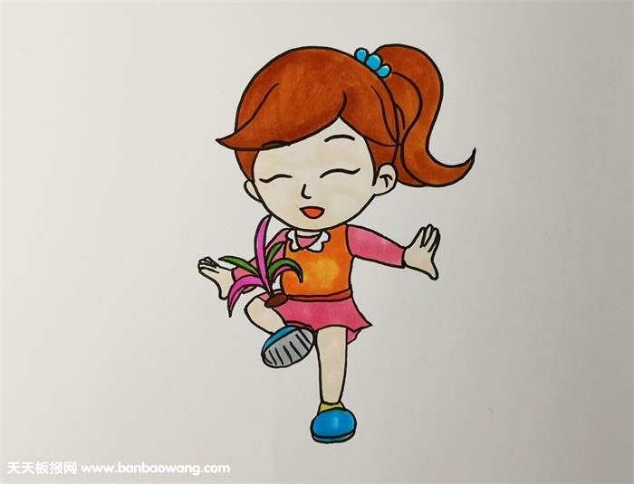 儿童画踢毽子的小女孩