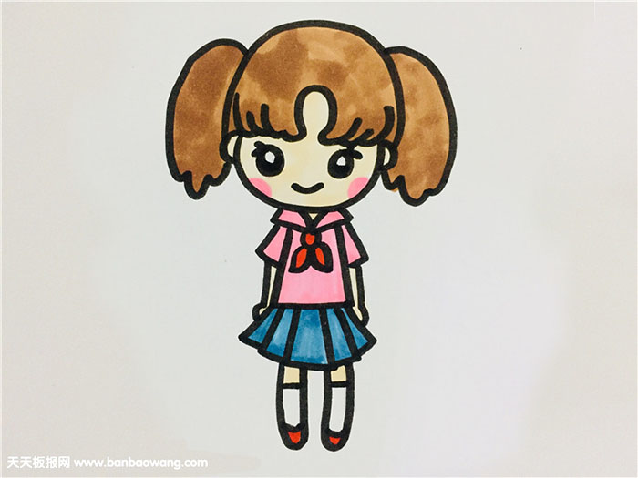 双马尾辫女孩简笔画正面教程