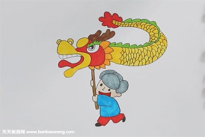 小孩舞龙彩色简笔画步骤简单