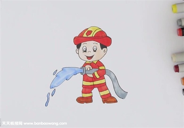 儿童画消防员救火绘画简笔画