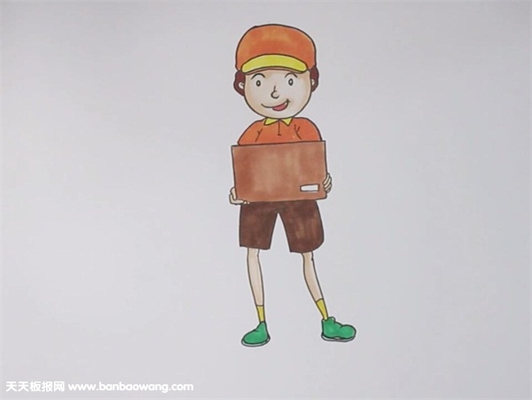 快递员送包裹简笔画带颜色