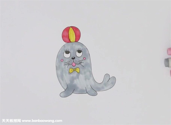 小海狮顶球的画法