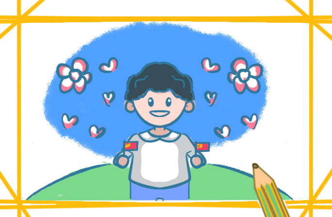 拿着国旗的男孩怎么画