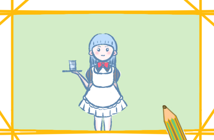 漂亮的女仆人简笔画儿童画法