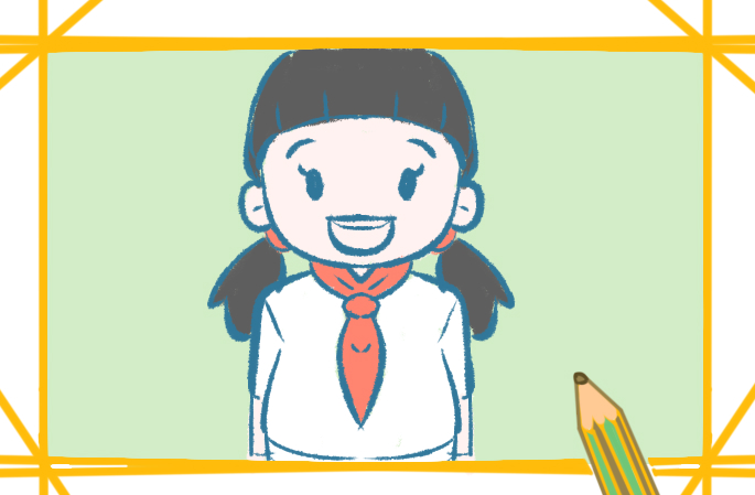 戴红领巾的小女孩的画法