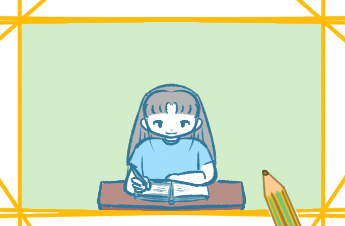 小女孩儿坐着写作业简笔画