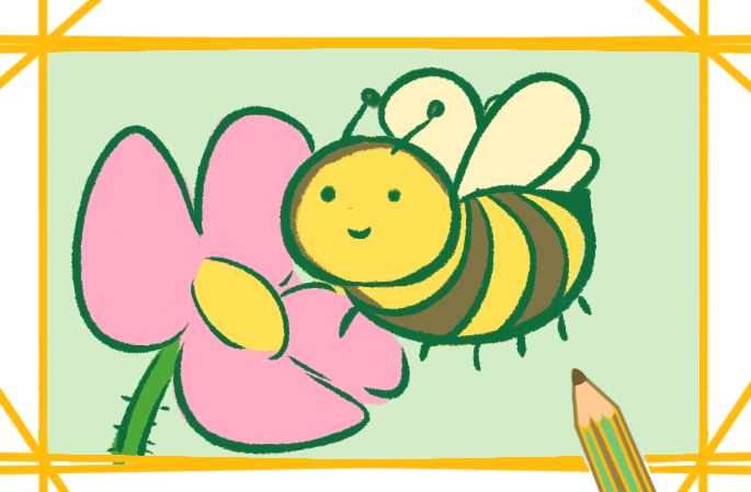 蜜蜂在花丛采蜜简笔画