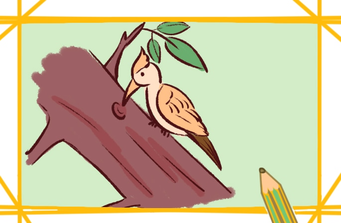 啄木鸟啄树干简笔画怎么画