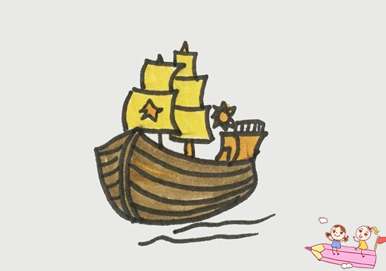中国古代帆船简笔画