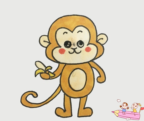 猴子拿着香蕉的简笔画