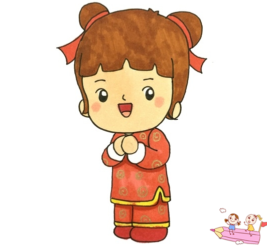 过年时的小女孩简笔画