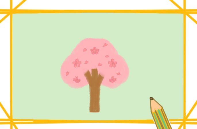 古风樱花树简笔画步骤