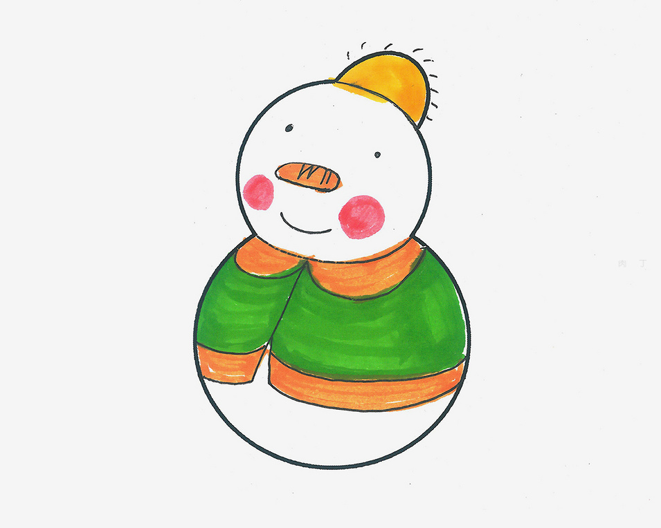 冬天雪人简笔画带颜色的画