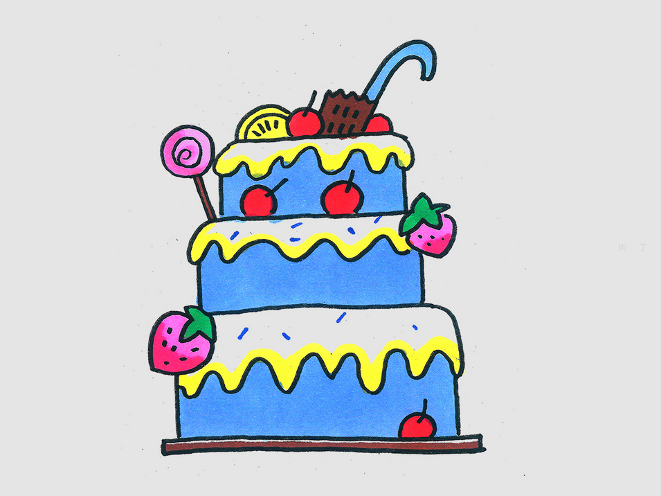 三层的生日蛋糕怎么画