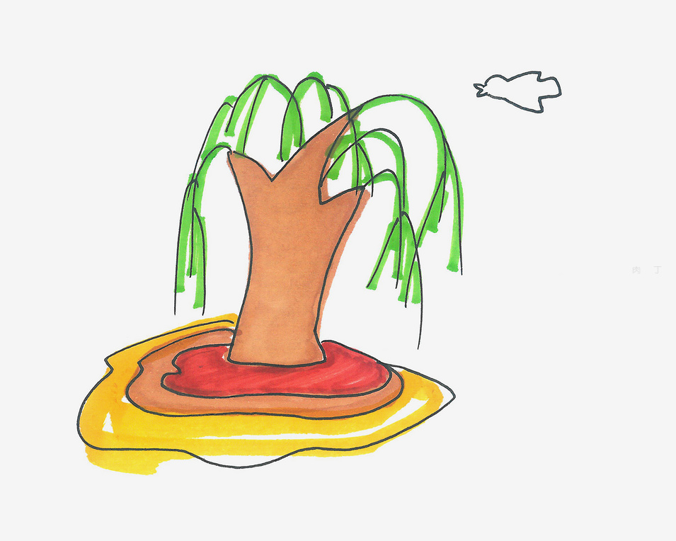 池塘边的垂柳简笔画