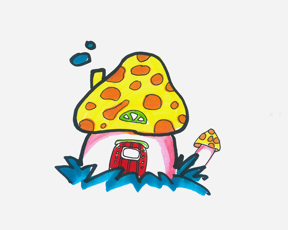 4岁卡通小蘑菇屋的画法