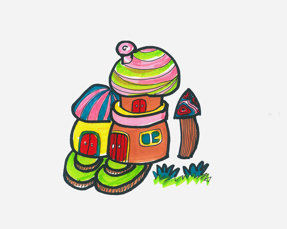 蘑菇屋简笔画彩色