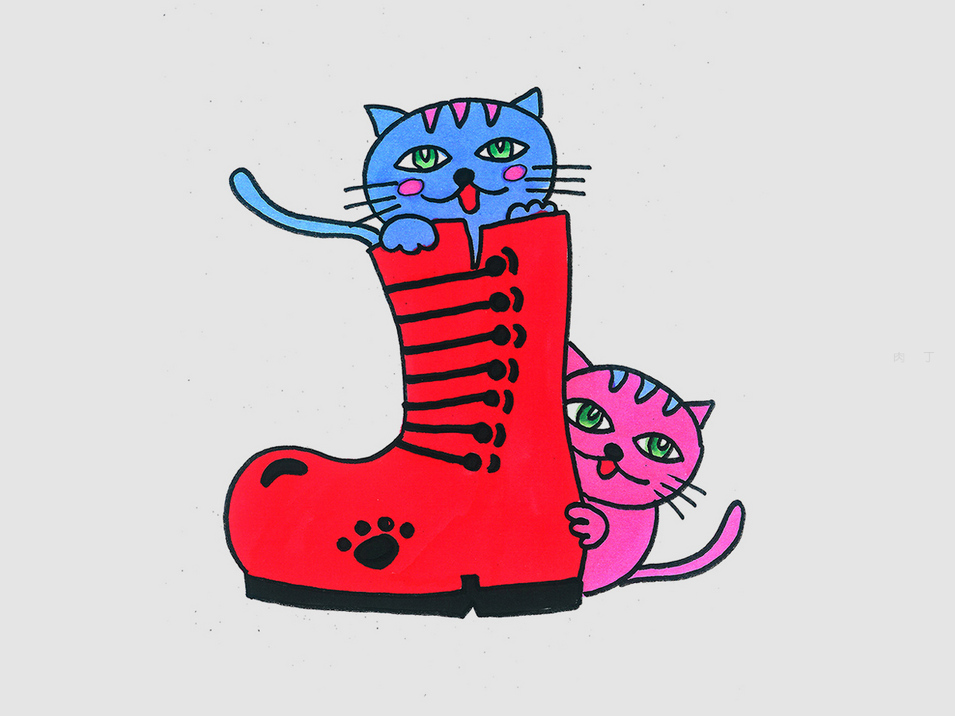 最萌可爱两只猫在一起简笔画