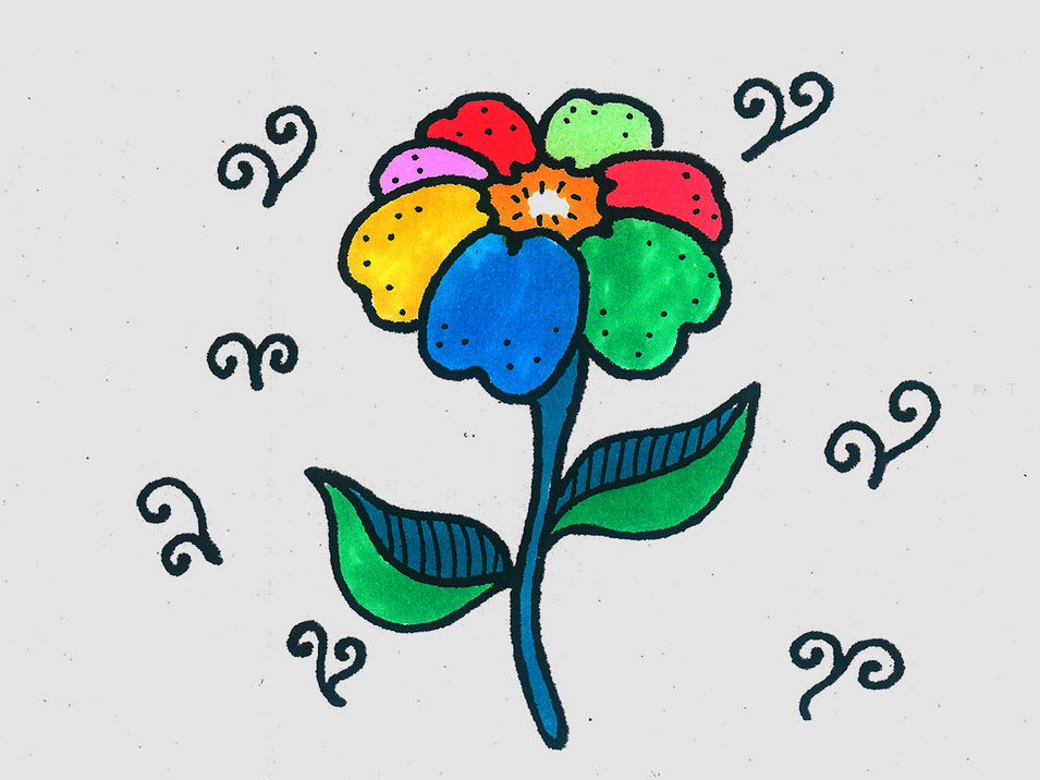 色彩小花简笔画的画法