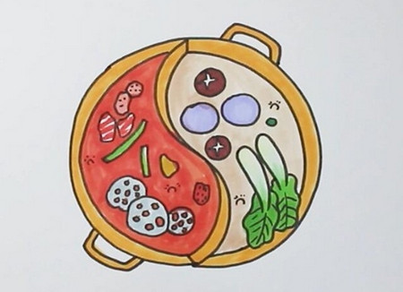 儿童画火锅简单画法