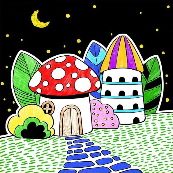 蘑菇房子绘画作品