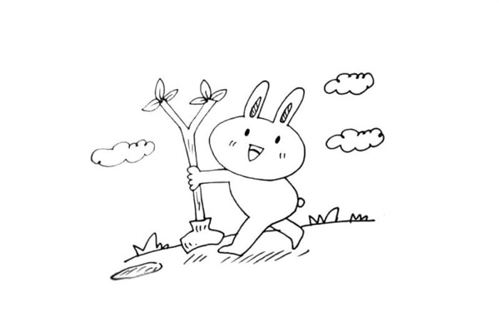 小兔子种树简笔画怎么画