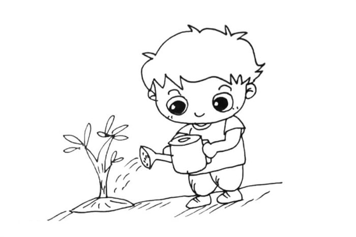 浇树的小男孩简笔画