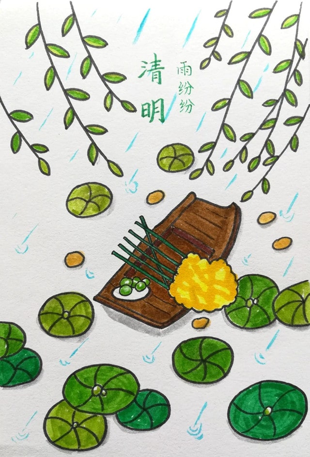 清明时节雨纷纷简笔画图片