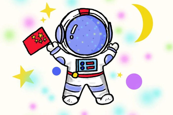拿着五星红旗的宇航员简笔画怎么画