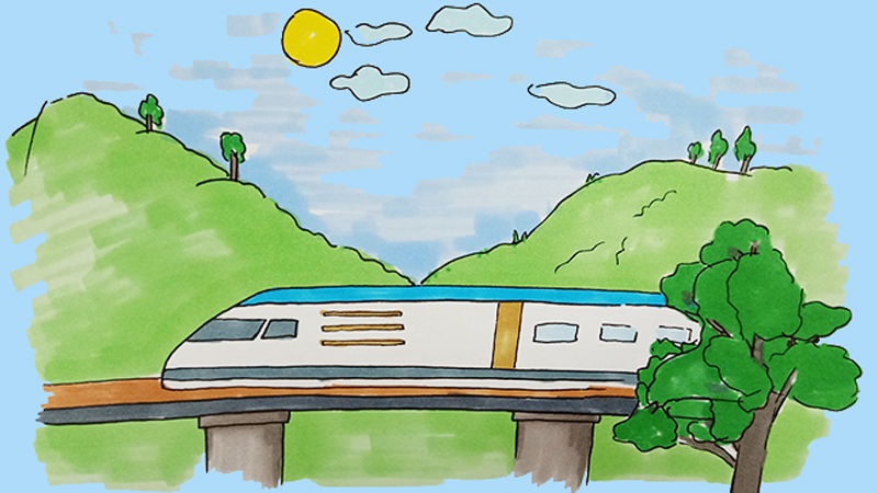 高铁穿过山简笔画怎么画