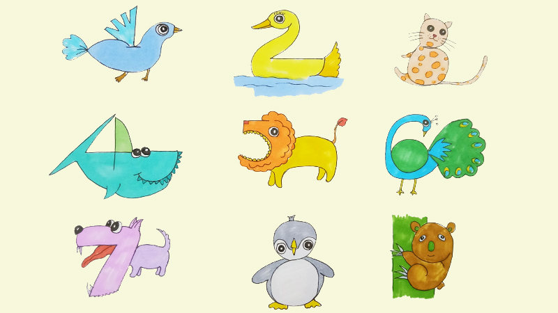用1-9数字画动物简笔画