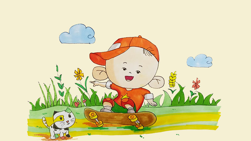 玩滑板的大耳朵图图怎么画