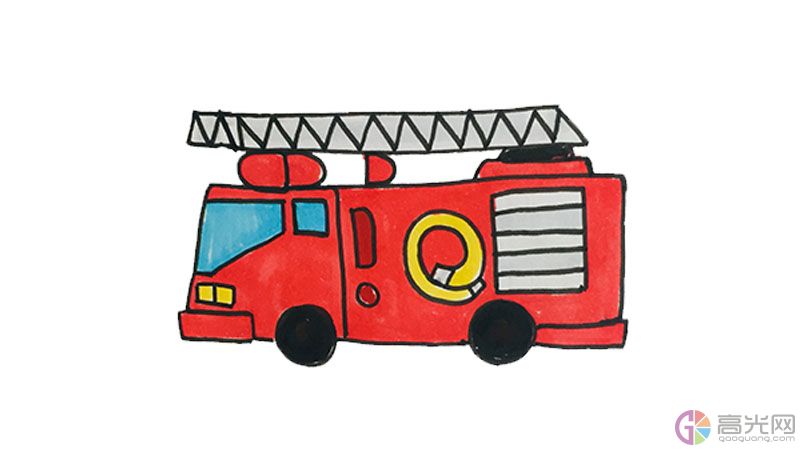 消防车简笔画怎么画带颜色
