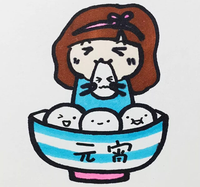 小女孩吃元宵的简笔画