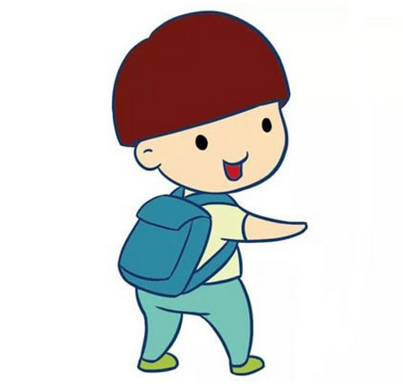 小男孩背书包去上学的简笔画