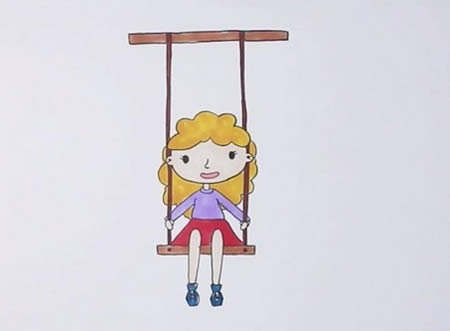 在荡秋千的小女孩怎么画简笔画