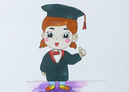 穿学士服的小女孩简笔画